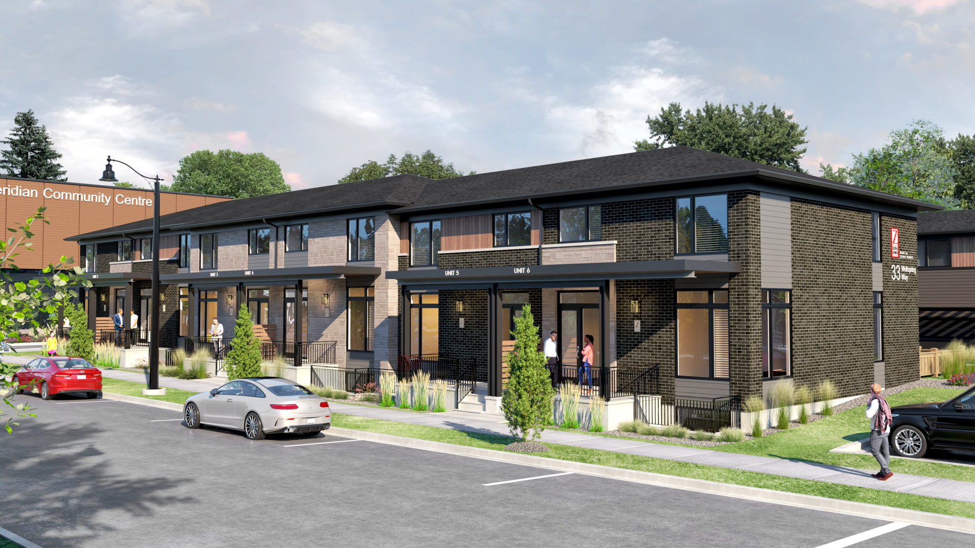 luxury townhomes, street view of luxury townhomes in fonthill.